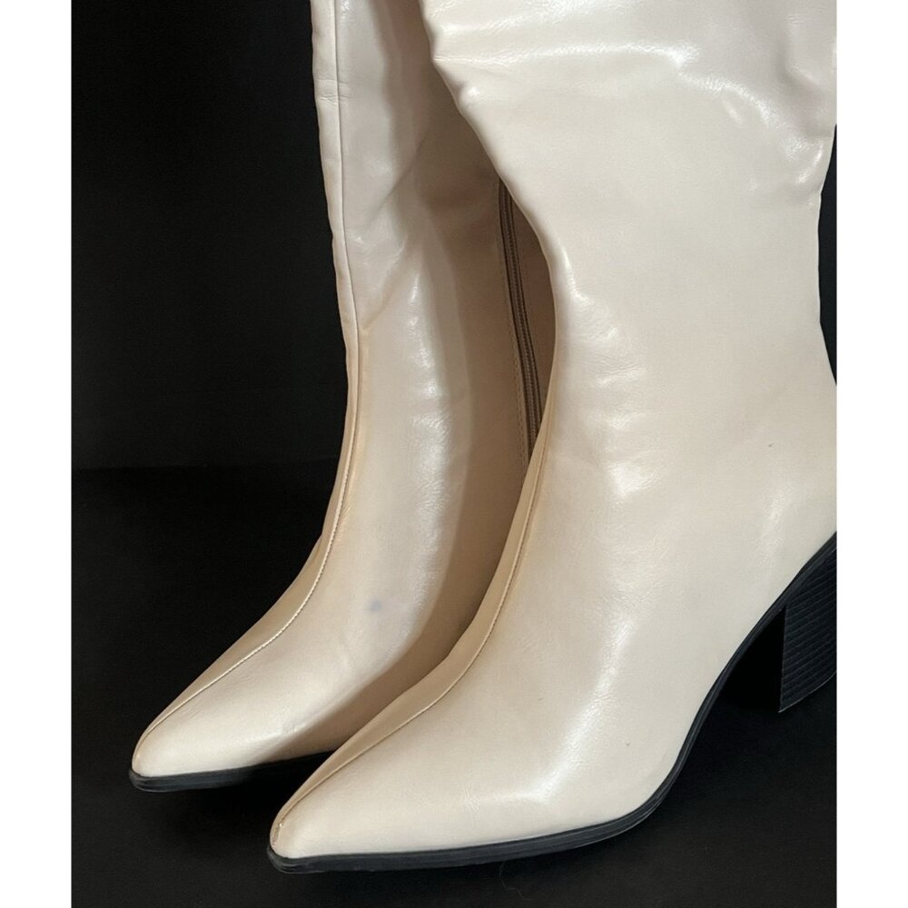Wide Calf Boot Coconut Cream Size 9.5 Pleather Fashion Boots Side Zip 3" Block - Picture 7 of 12